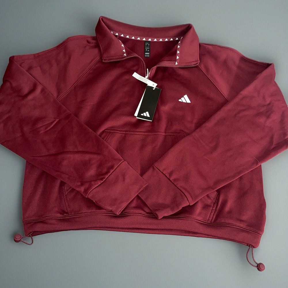 Adidas Women's Quarter-Zip Fleece Crop Sweatshirt Plus Size 1XL Shadow Red